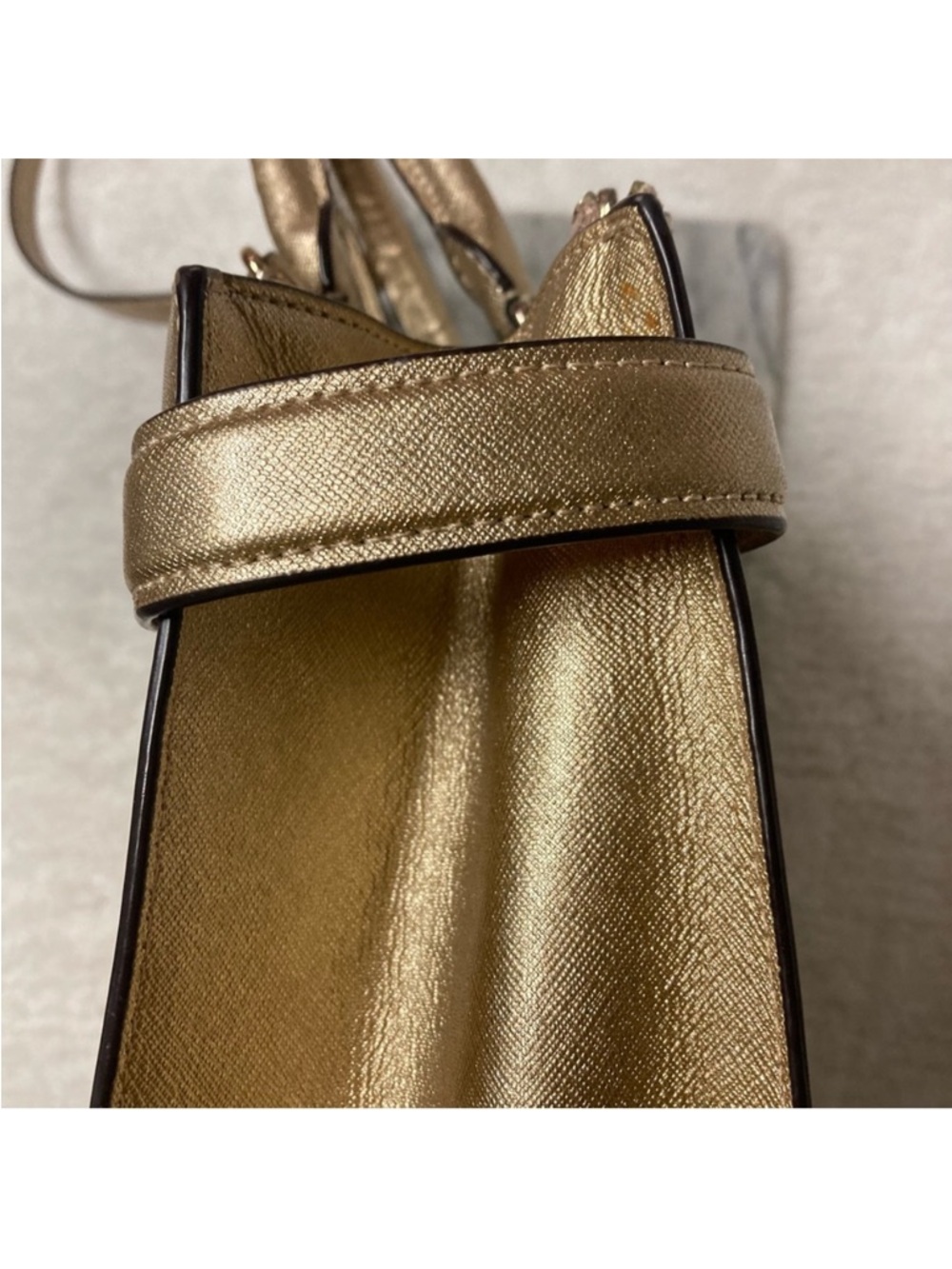 Michael Kors Karla East West Satchel Handbag Metallic Gold Crossbody - Picture 11 of 15